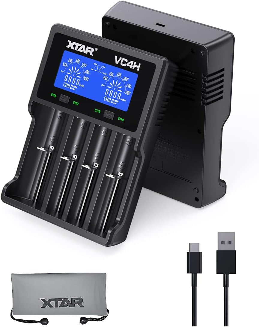 18650 Charger VC4H Battery Charger 4 Bays Updated 21700 Battery Charger USB C Charger Not Including Batteries