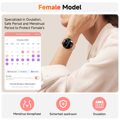 【Amoled】 42Mm Smart Watch for Women, Fits for Android and Iphone Devices,With IP68 Waterproof/150+ Sport Modes，Perfect Gift，2 Straps（Gold）