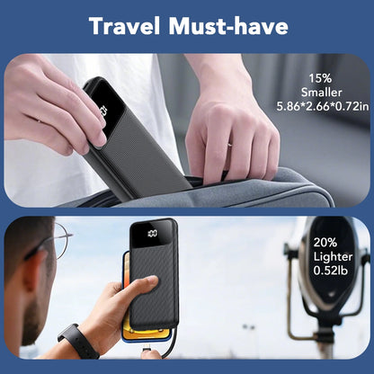 10,000Mah Portable Charger with Built-In Cables,22.5W Fast Portable Charger Power Bank with USB-C, Battery Pack with LED Display Compatible with Iphone and Android Phone,Hiking,Travel Essentials