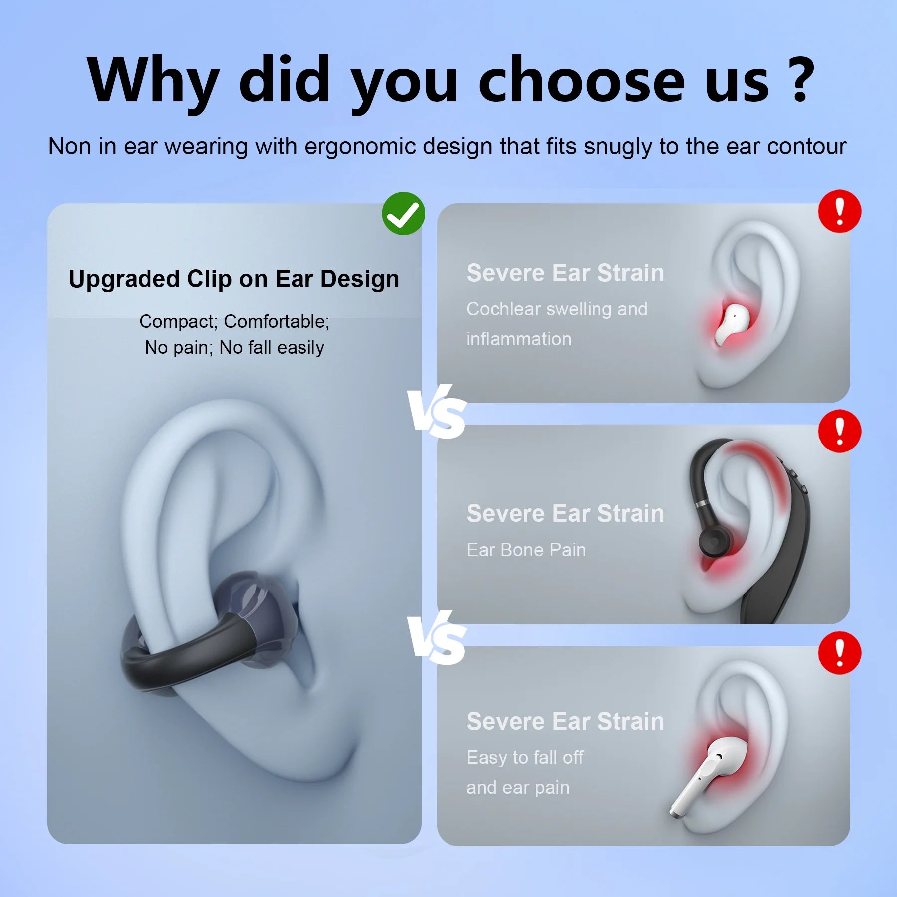 Open-Ear Headphones, Wireless Clip on Earbuds with Digital Display Charging Case 68 Hours Playtime, Lightweight Comfort, Stable Fit, Open-Ear Safety Design for Active and Office Use