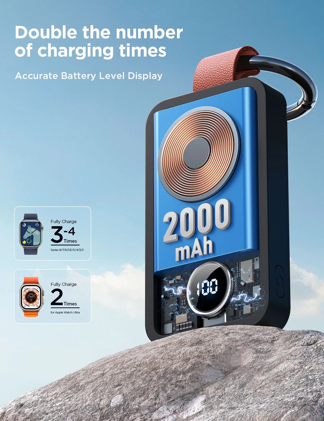 Portable Charger for Apple Watch, 2000Mah Magnetic Wireless Fast Charger Power Bank Keychain, Compatible for Iwatch Series 11/10/9/8/7/6/5/Se/4/3/2/Ultra, Black