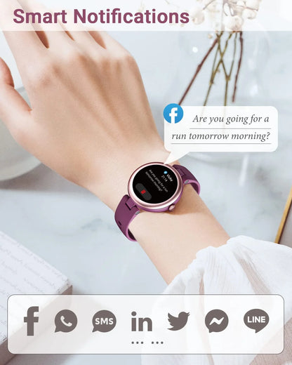 Smart Watch for Women Waterproof Purple, Small, round Women'S Watch Compatible with Iphone Android Phones Fitness Tracker Watch with Heart Rate Monitor Pedometer Sleep Tracker