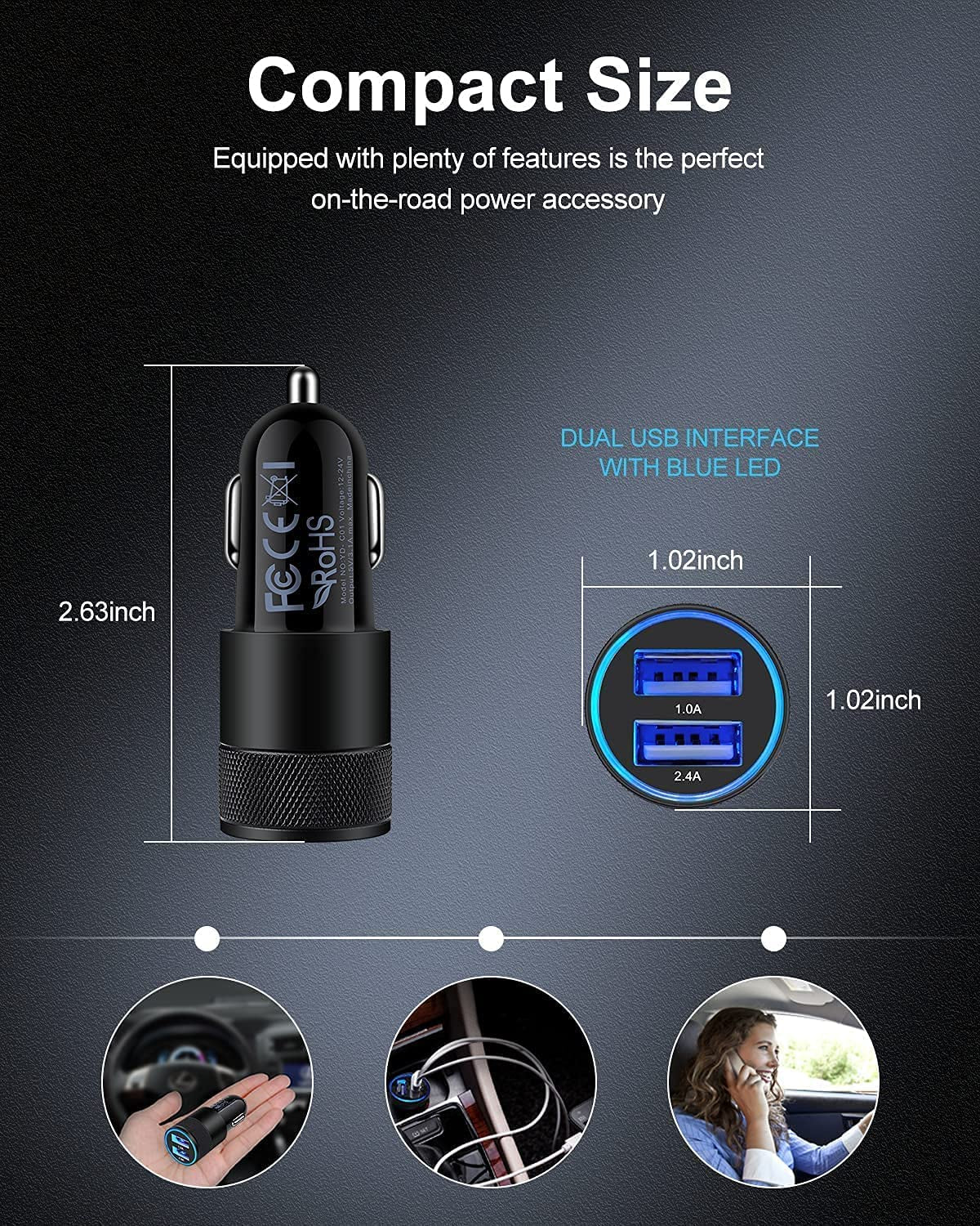 Car Charger, [2Pack/3.4A] Fast Charge Dual Port USB Cargador Carro Lighter Adapter for Iphone 15 14 13 12 11 Pro Max X XR XS 17 plus 16, Ipad, Samsung Galaxy S23 S22 S21 S25 plus S7 J7 S10E S9 Note 8