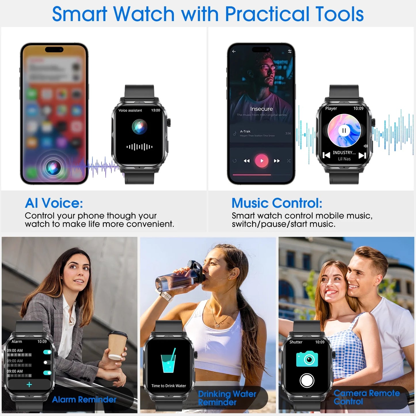 Smart Watch , H5 IP68 Waterproof Smartwatch for Women Men , Smart Watch with Bluetooth Call, Answer Make Calls , Black