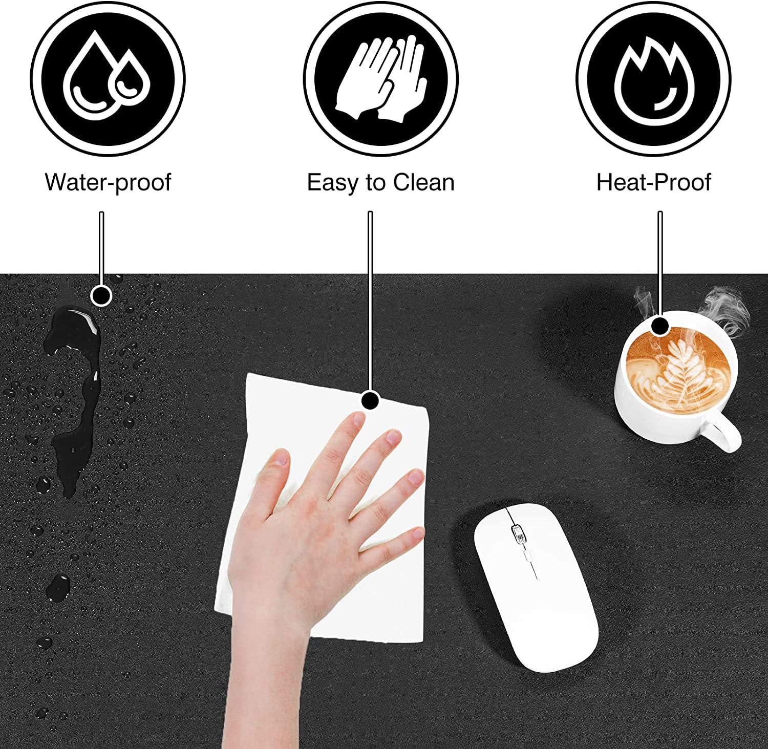 Dual Sided Desk Pad, Large Desk Mat, Waterproof Desk Blotter Protector Mouse Pad, Leather Desk Pad Large for Keyboard and Mouse (36" X 17", Black)