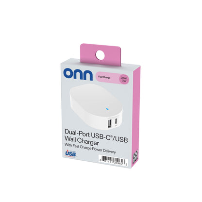 (2 Pack)  32W Dual USB-C and USB-A Port Wall Charger, Fast Charging, USB-IF Certified, Foldable Plug, White - Compatible with Iphone, Samsung Galaxy, Note, Pixel Devices Ipad Pro, & More