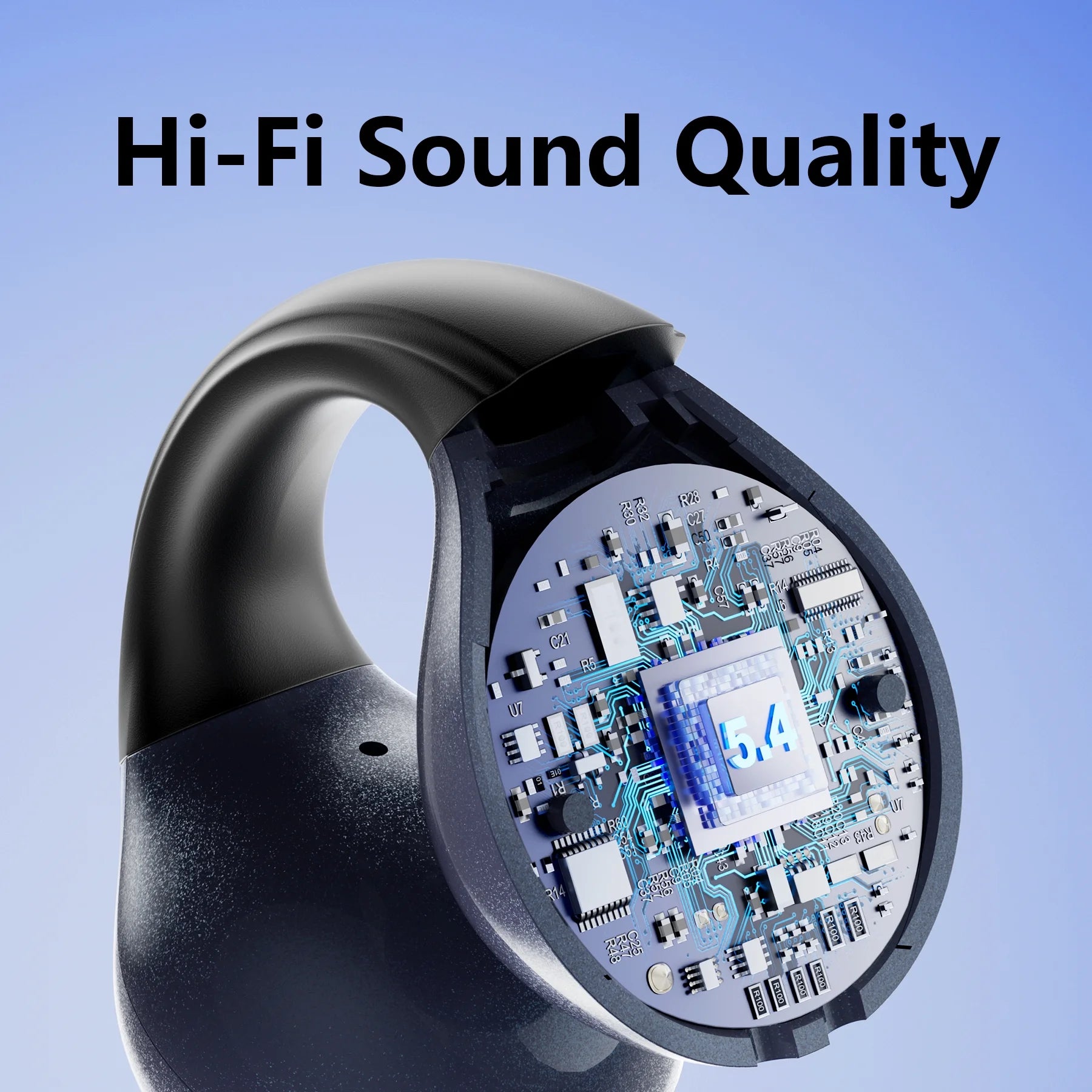 Open-Ear Headphones, Wireless Clip on Earbuds with Digital Display Charging Case 68 Hours Playtime, Lightweight Comfort, Stable Fit, Open-Ear Safety Design for Active and Office Use