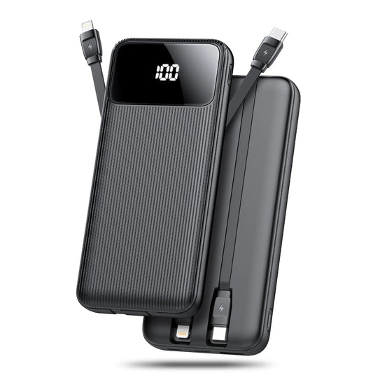 10,000Mah Portable Charger with Built-In Cables,22.5W Fast Portable Charger Power Bank with USB-C, Battery Pack with LED Display Compatible with Iphone and Android Phone,Hiking,Travel Essentials