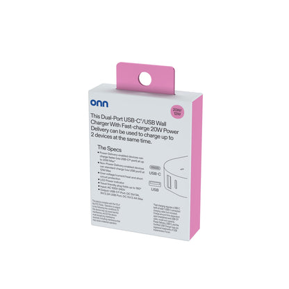 (2 Pack)  32W Dual USB-C and USB-A Port Wall Charger, Fast Charging, USB-IF Certified, Foldable Plug, White - Compatible with Iphone, Samsung Galaxy, Note, Pixel Devices Ipad Pro, & More