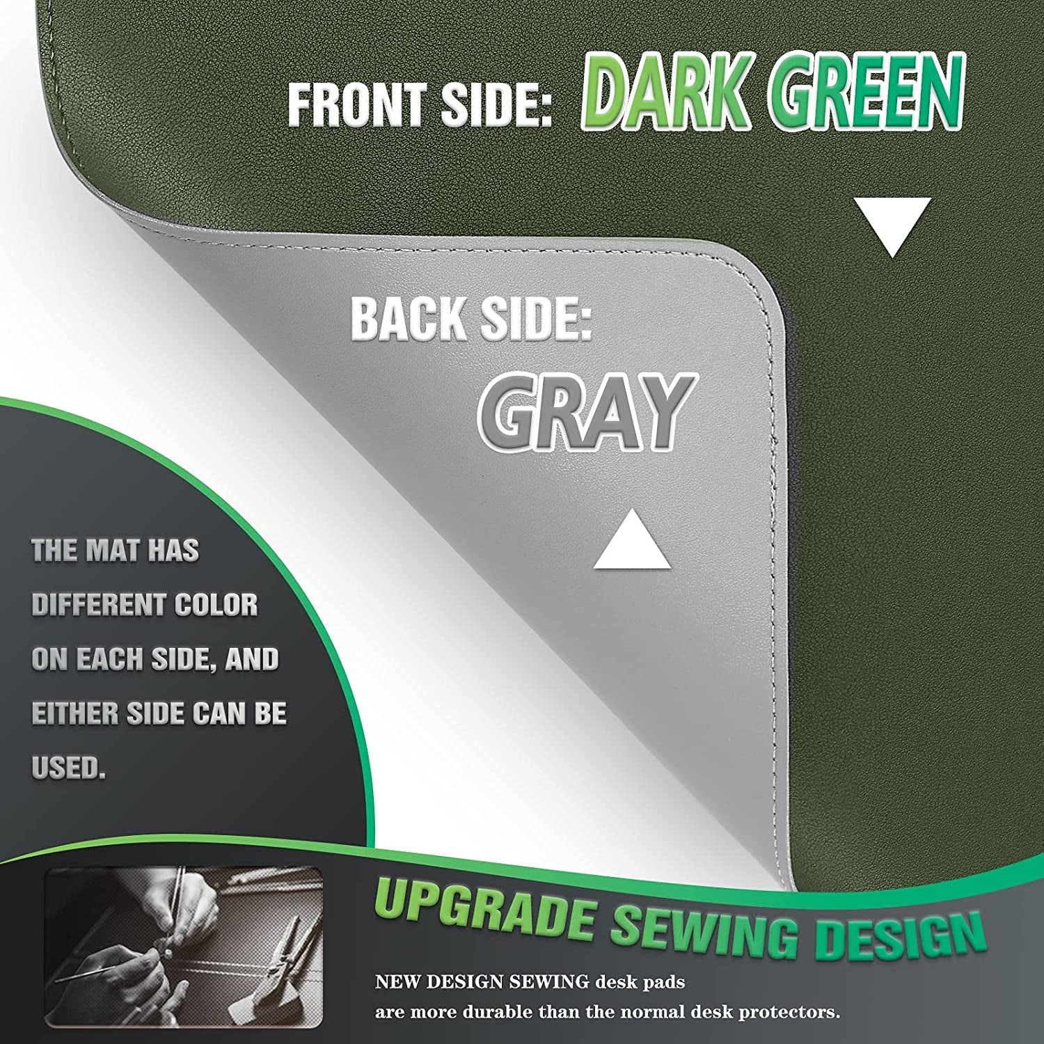 Desk Mat, Blotter, Dual-Sided Office Desk Pad, Waterproof Desk Mat for Desktop, Desk Blotters, PVC Leather Pad Protector (Dark Green, 31.5" X 15.7")