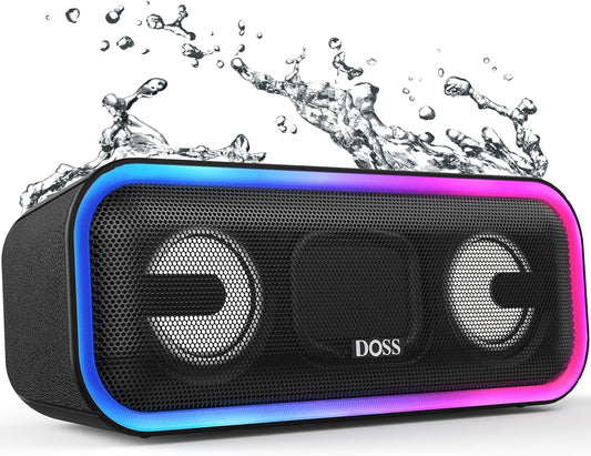 Soundbox Pro+ Bluetooth Speaker, Immersive 24W Stereo Sound with Booming Bass, IPX6 Waterproof, 15H Playtime, Mixed Colors Lights, Christmas and White Elephant Gift for Adults, Men, Women-Black