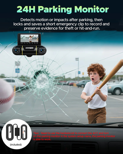 4 Channel Dash Cam Front and Rear inside with Hardwire Kit for 24H Security Parking Monitor, 1080P FHD 360 Degree View 5G Wifi Dash Camera, IR Night Vision Dashcam, G-Sensor, Free 128GB Card