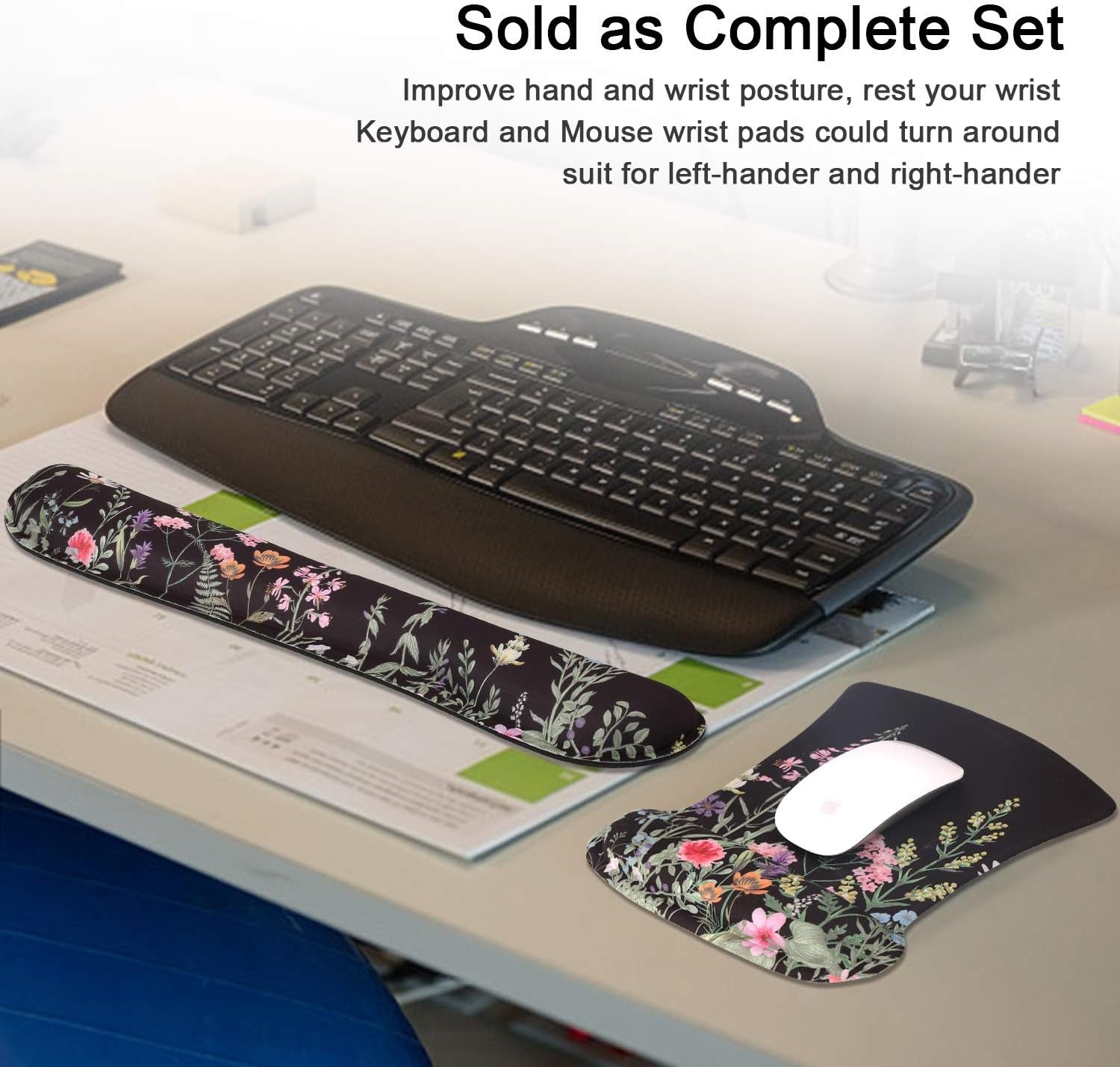 Mouse Pad and Keyboard Wrist Rest, Wrist Rest for Computer Keyboard, Made of Memory Foam with Wrist Support, Easy Typing and Relieve Wrist Pain Keyboard Pad for Computer, Office (B-Weeds)