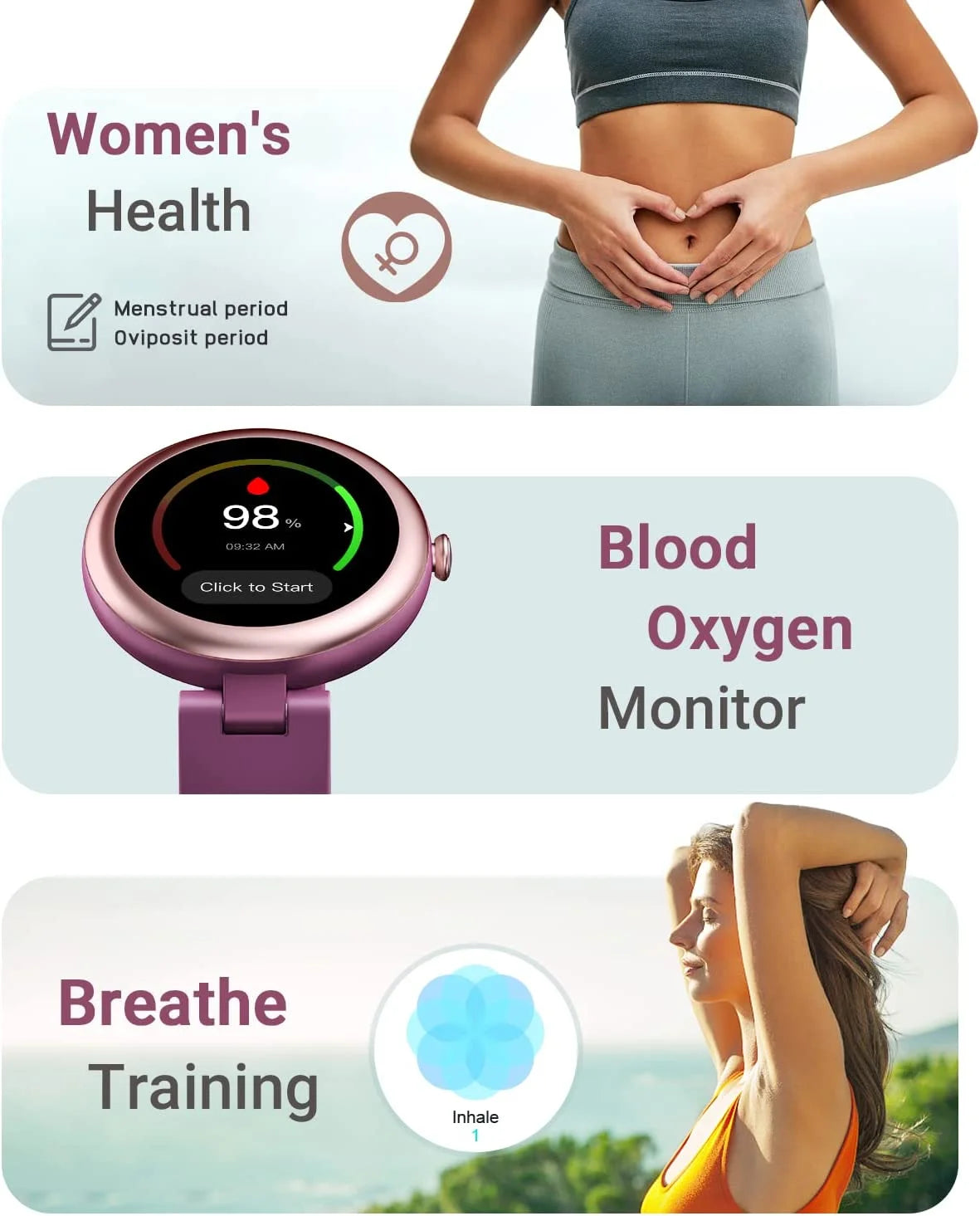 Smart Watch for Women Waterproof Purple, Small, round Women'S Watch Compatible with Iphone Android Phones Fitness Tracker Watch with Heart Rate Monitor Pedometer Sleep Tracker