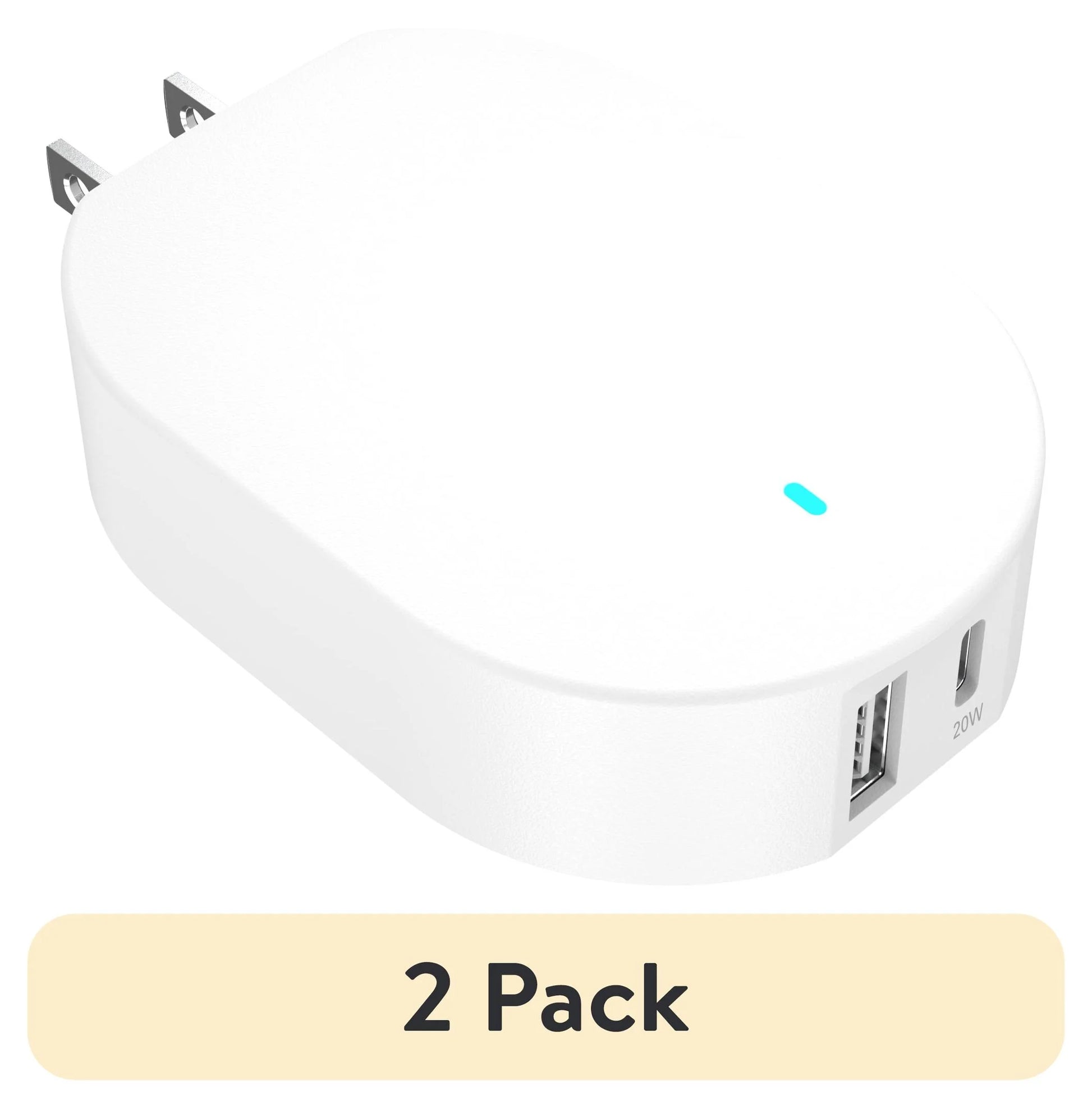 (2 Pack)  32W Dual USB-C and USB-A Port Wall Charger, Fast Charging, USB-IF Certified, Foldable Plug, White - Compatible with Iphone, Samsung Galaxy, Note, Pixel Devices Ipad Pro, & More
