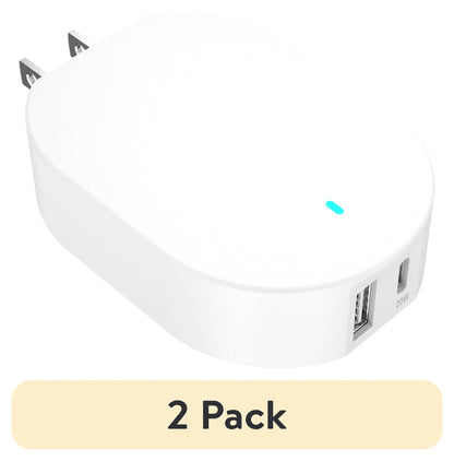 (2 Pack)  32W Dual USB-C and USB-A Port Wall Charger, Fast Charging, USB-IF Certified, Foldable Plug, White - Compatible with Iphone, Samsung Galaxy, Note, Pixel Devices Ipad Pro, & More