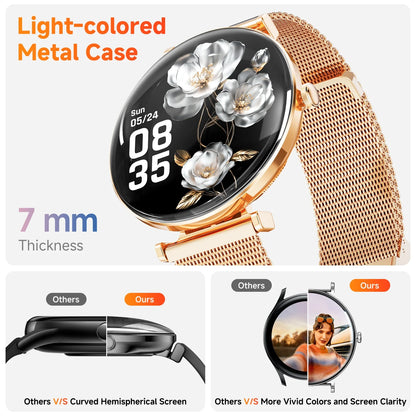 【Amoled】 42Mm Smart Watch for Women, Fits for Android and Iphone Devices,With IP68 Waterproof/150+ Sport Modes，Perfect Gift，2 Straps（Gold）
