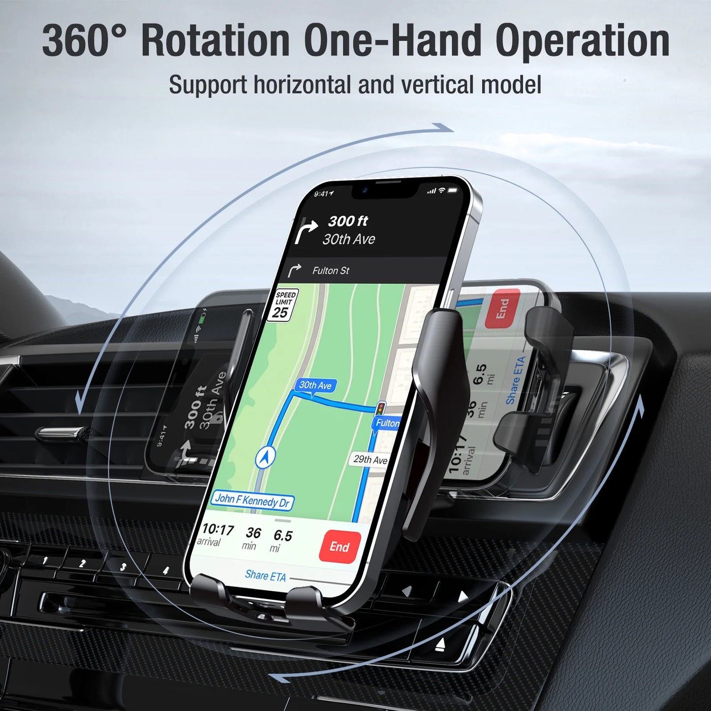 R2 Fast Wireless Charging Air Vent Iphone Samsung Car Mounts with Type-C Cable