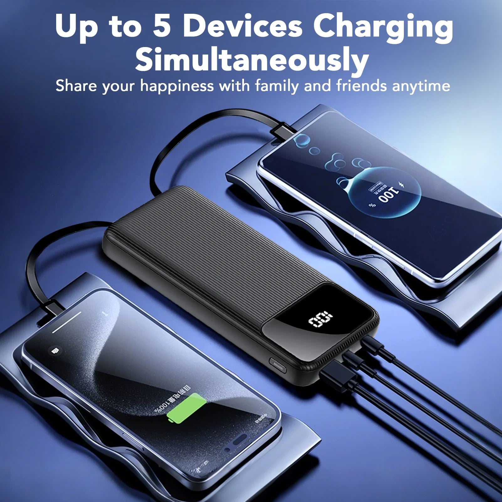 10,000Mah Portable Charger with Built-In Cables,22.5W Fast Portable Charger Power Bank with USB-C, Battery Pack with LED Display Compatible with Iphone and Android Phone,Hiking,Travel Essentials