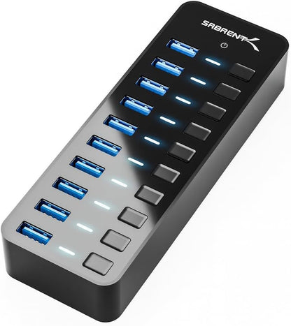 10-Port 60W USB 3.0 Hub with Individual Power Switches and Leds, Includes 60W 12V/5A Power Adapter (HB-BU10)