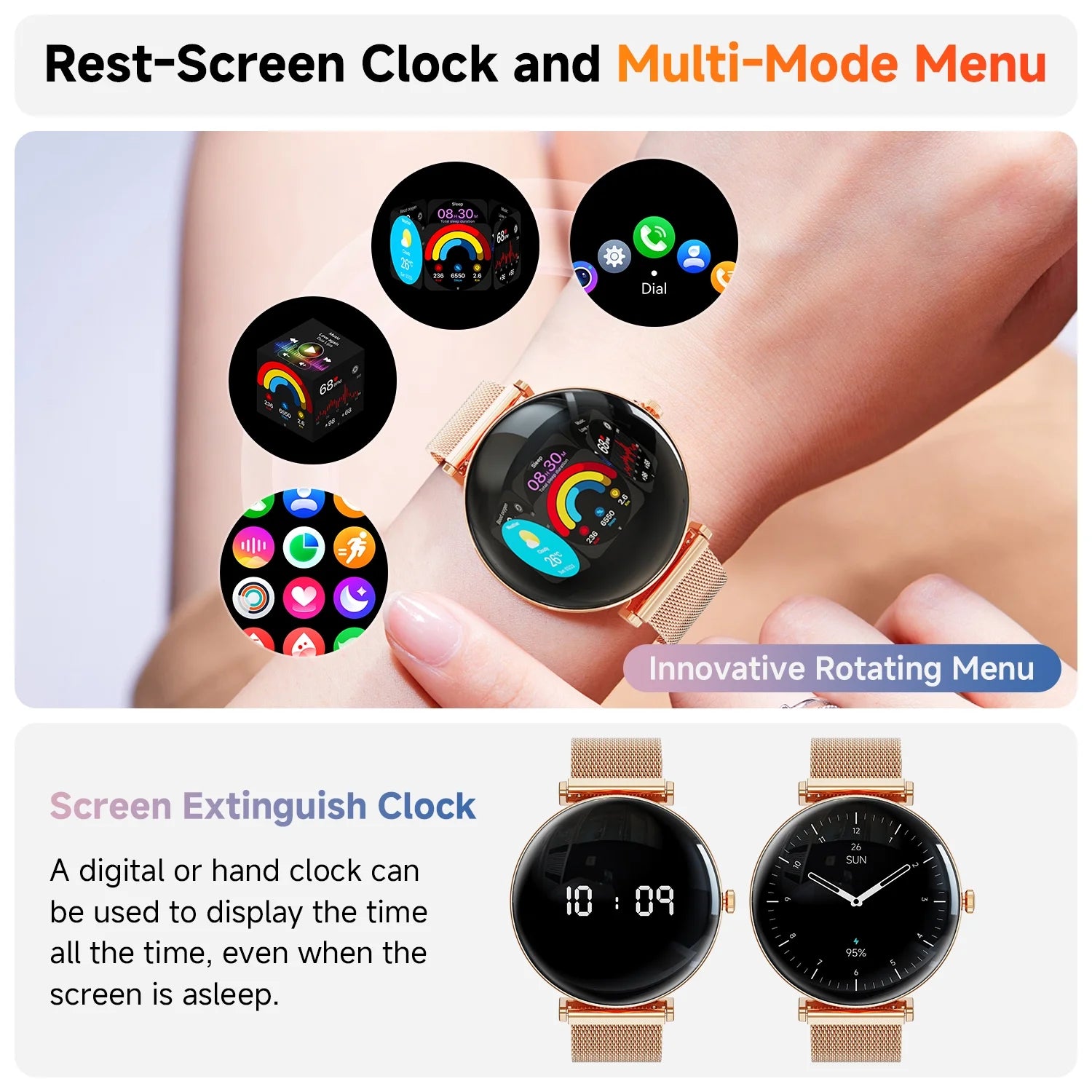 【Amoled】 42Mm Smart Watch for Women, Fits for Android and Iphone Devices,With IP68 Waterproof/150+ Sport Modes，Perfect Gift，2 Straps（Gold）