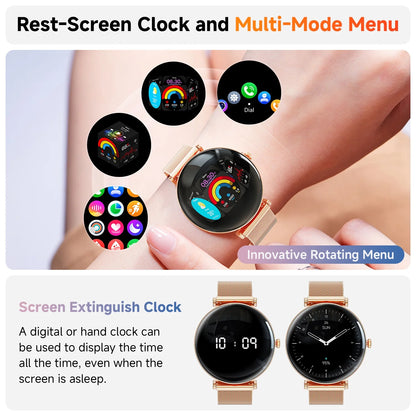 【Amoled】 42Mm Smart Watch for Women, Fits for Android and Iphone Devices,With IP68 Waterproof/150+ Sport Modes，Perfect Gift，2 Straps（Gold）