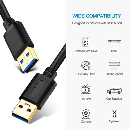USB 3.0 Male to Male Cable 6Ft,Usb to USB Cable with Gold-Plated Connector for Hard Drive Enclosures, DVD Player, Laptop Cooler (6Ft/1.8M)