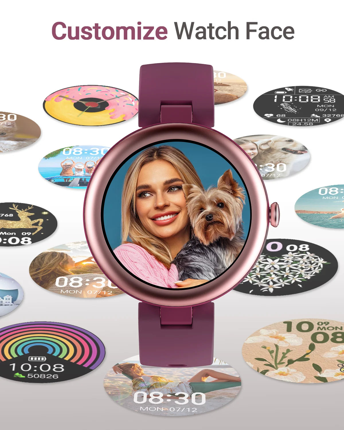 Smart Watch for Women Waterproof Purple, Small, round Women'S Watch Compatible with Iphone Android Phones Fitness Tracker Watch with Heart Rate Monitor Pedometer Sleep Tracker