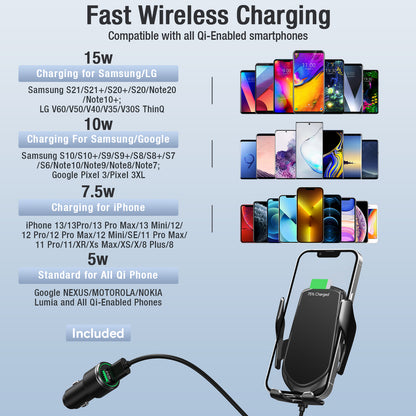 R2 Fast Wireless Charging Air Vent Iphone Samsung Car Mounts with Type-C Cable