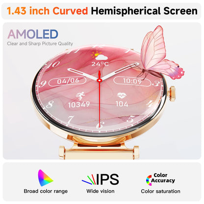 【Amoled】 42Mm Smart Watch for Women, Fits for Android and Iphone Devices,With IP68 Waterproof/150+ Sport Modes，Perfect Gift，2 Straps（Gold）